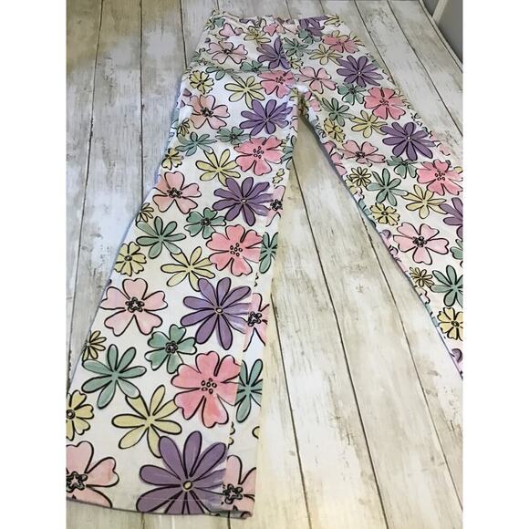 Hippie Boho Cottage core HIGH RISE Floral denim flare jeans Small - Picture 5 of 9